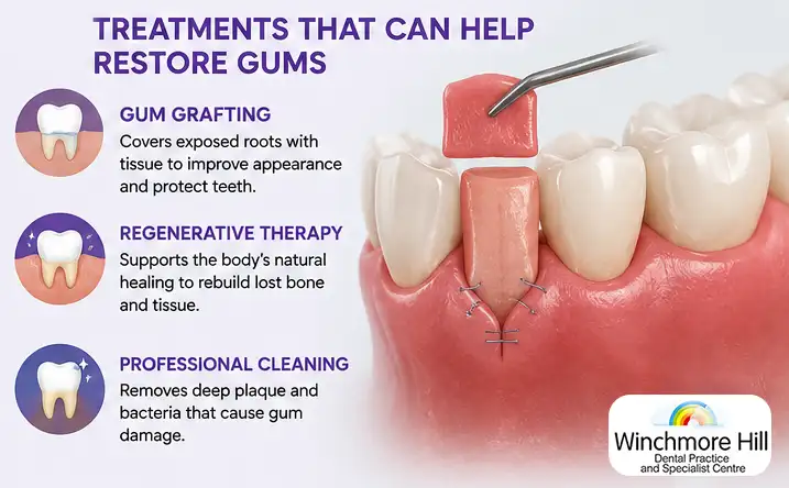 graphics describe the ways of treatment that can restore gum health
